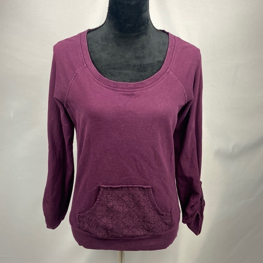 Full Tilt Dark Purple Sweater with Lace Detailing